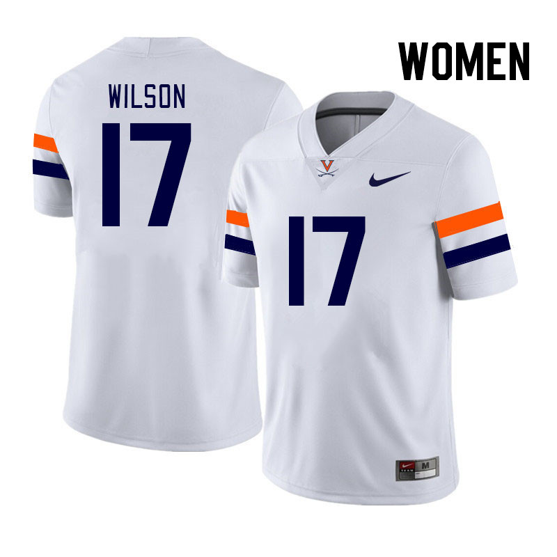Women #17 JR Wilson Virginia Cavaliers College Football Jerseys Stitched Sale-White - Click Image to Close